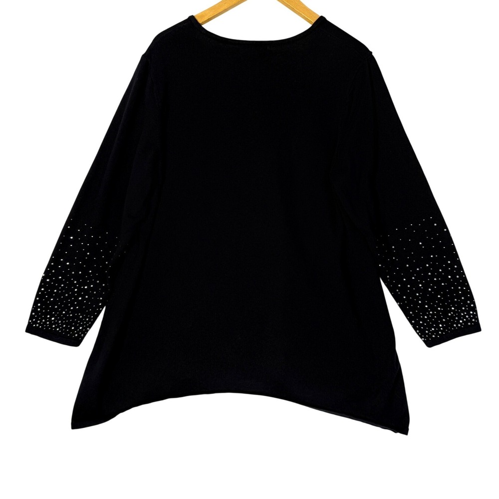 JM Collection Woman Black Rhinestone Embellished Long Sleeve Tunic Top Size 2X - Picture 2 of 9